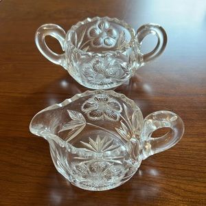 Heavy crystal creamer and sugar bowl.